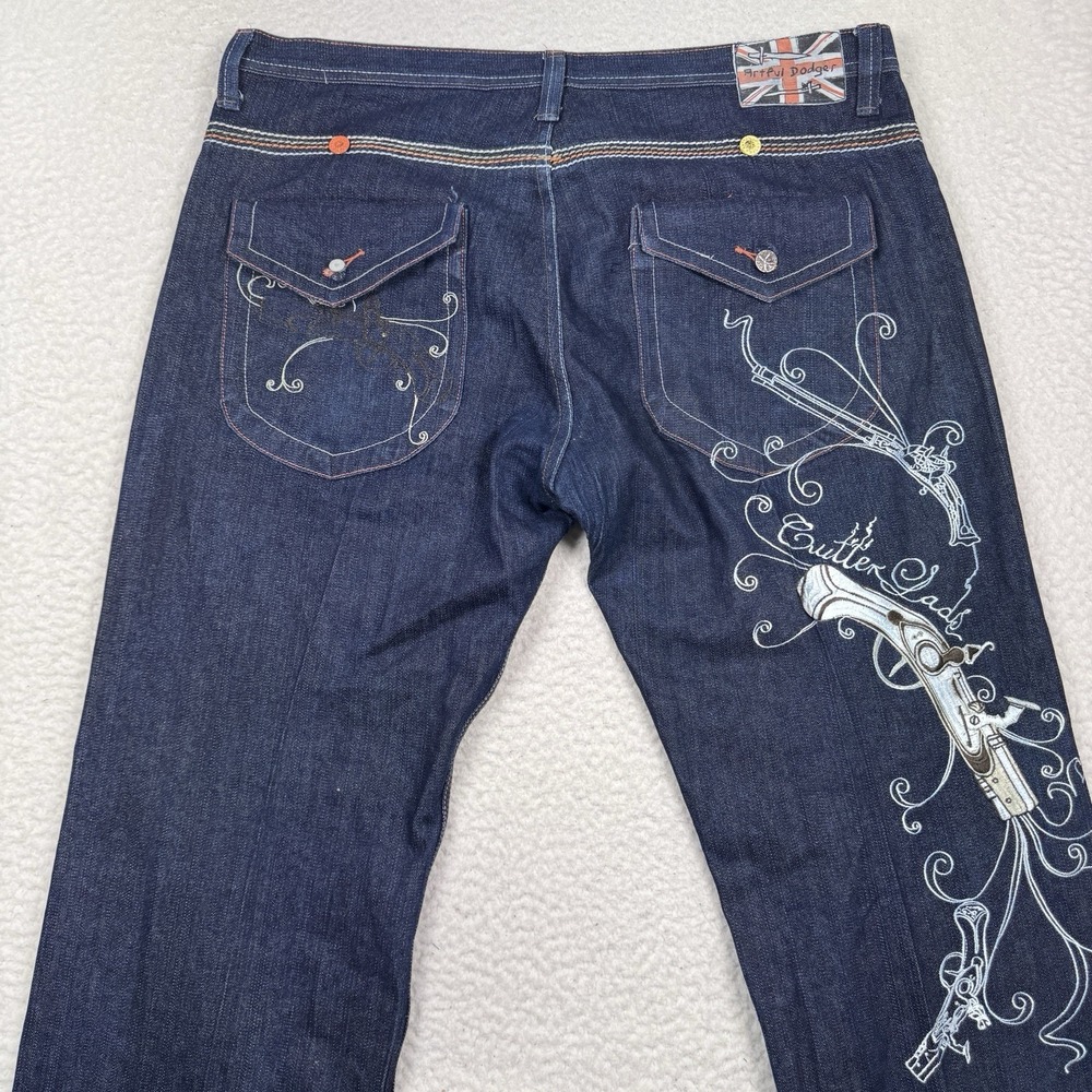 Artful Dodger Jeans 42x35 Blue Stitched Embroidered Cutter‎ Lads Crew Denim Y2K